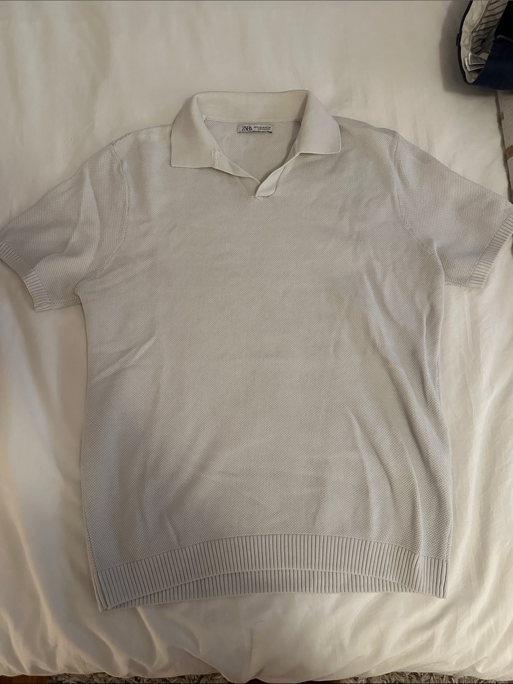 Zara Men White Short-Sleeve Polo Knit
